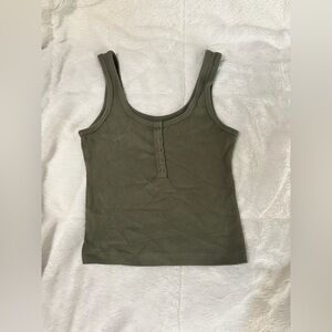 Abercrombie & Fitch Green Fitted Buttoned Tank Top